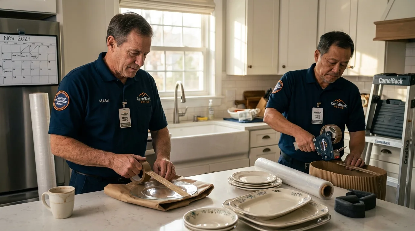 Professional crew packing kitchen dishware in Kenedy, TX